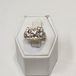 Clear Crystal Adjustable Cocktail Band Ring Vintage Costume Fashion Jewelry